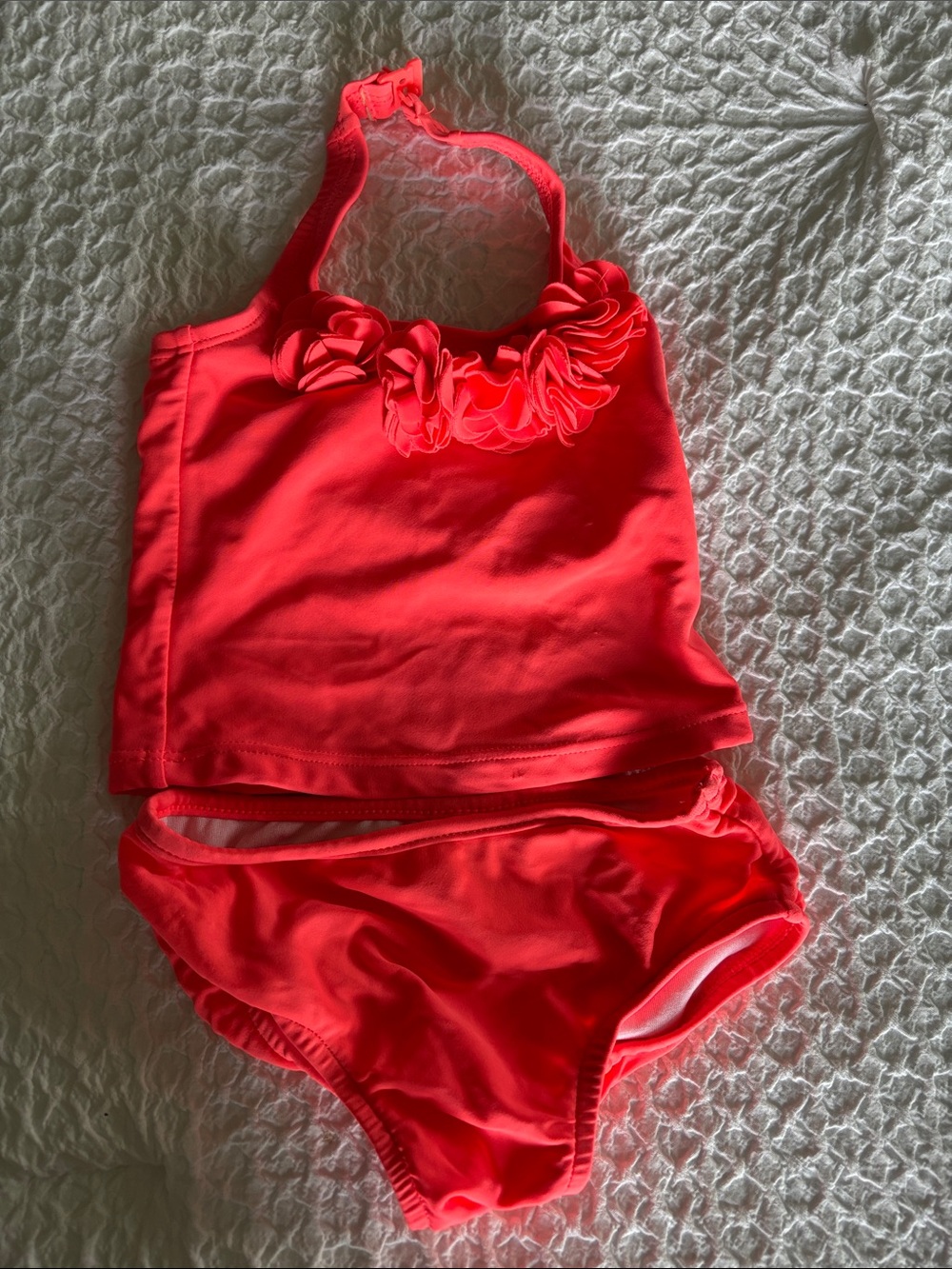 Carter's Neon Coral Ruffled Tankini - Bright Coral